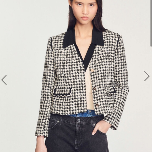Sandro Houndstooth Tweed Jacket Size 36 - Picture 2 of 3